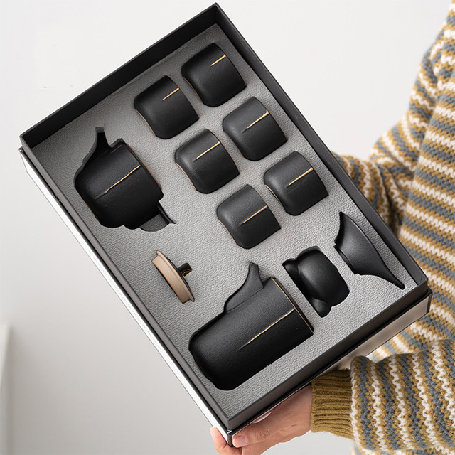 Bộ ấm trà Kung Fu cao cấp ấm pha trà gia dụng cốc trà đơn giản gốm sứ bộ trà cưới trọn bộ hộp quà văn phòng