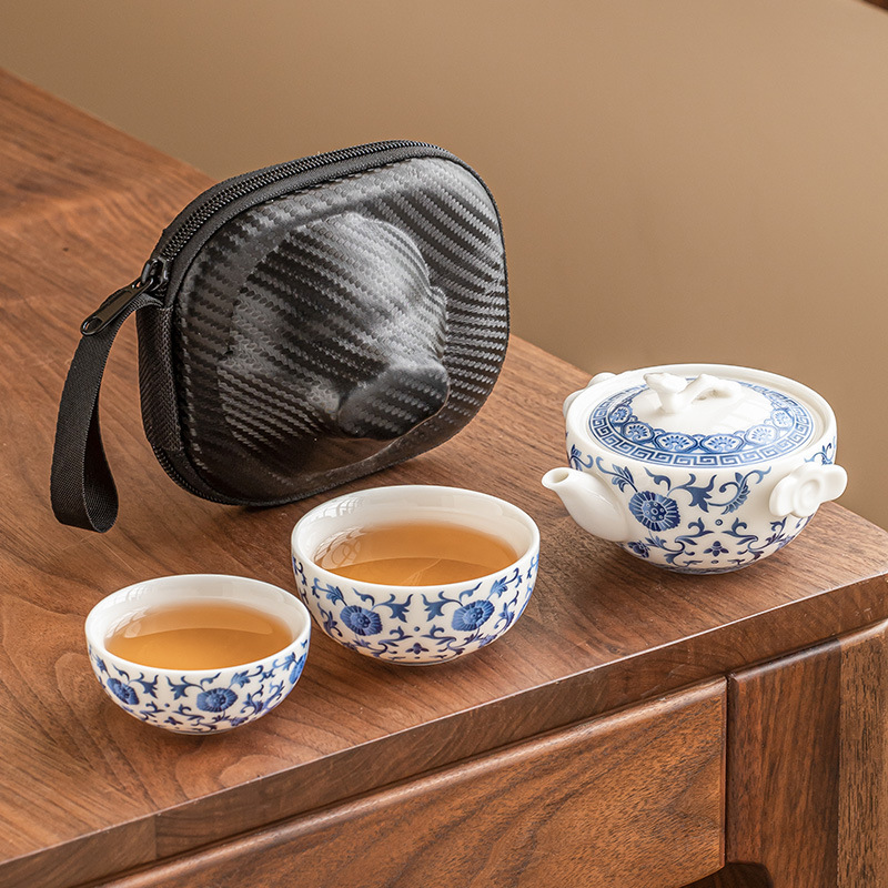 Bộ trà du lịch hoa sen rối cắm trại ngoài trời xách tay một bình hai cốc trà Kung Fu gốm sứ cốc khách nhanh pha trà