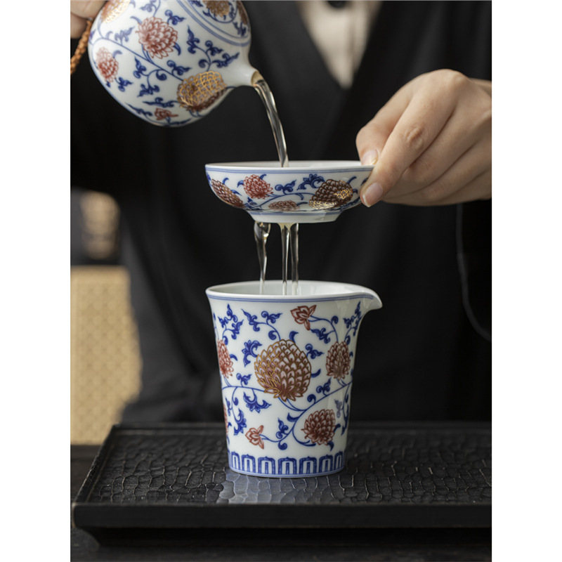Bộ lọc trà bằng sứ tráng men đỏ retro bộ lọc trà gốm sứ bộ lọc trà hoa sen kim cương bộ lọc trà bán buôn bộ lọc trà
