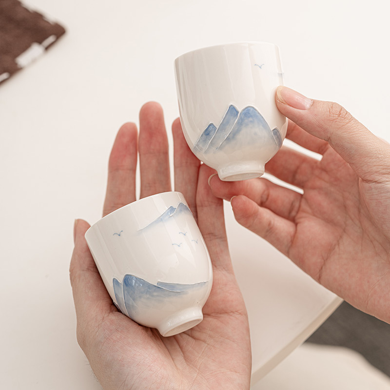 Cốc trà sứ trắng vẽ tay Yuanshan cốc chủ nhân cốc trà cao cấp chuyên dụng cá nhân cốc trà Kung Fu gia dụng đơn giản cốc đơn