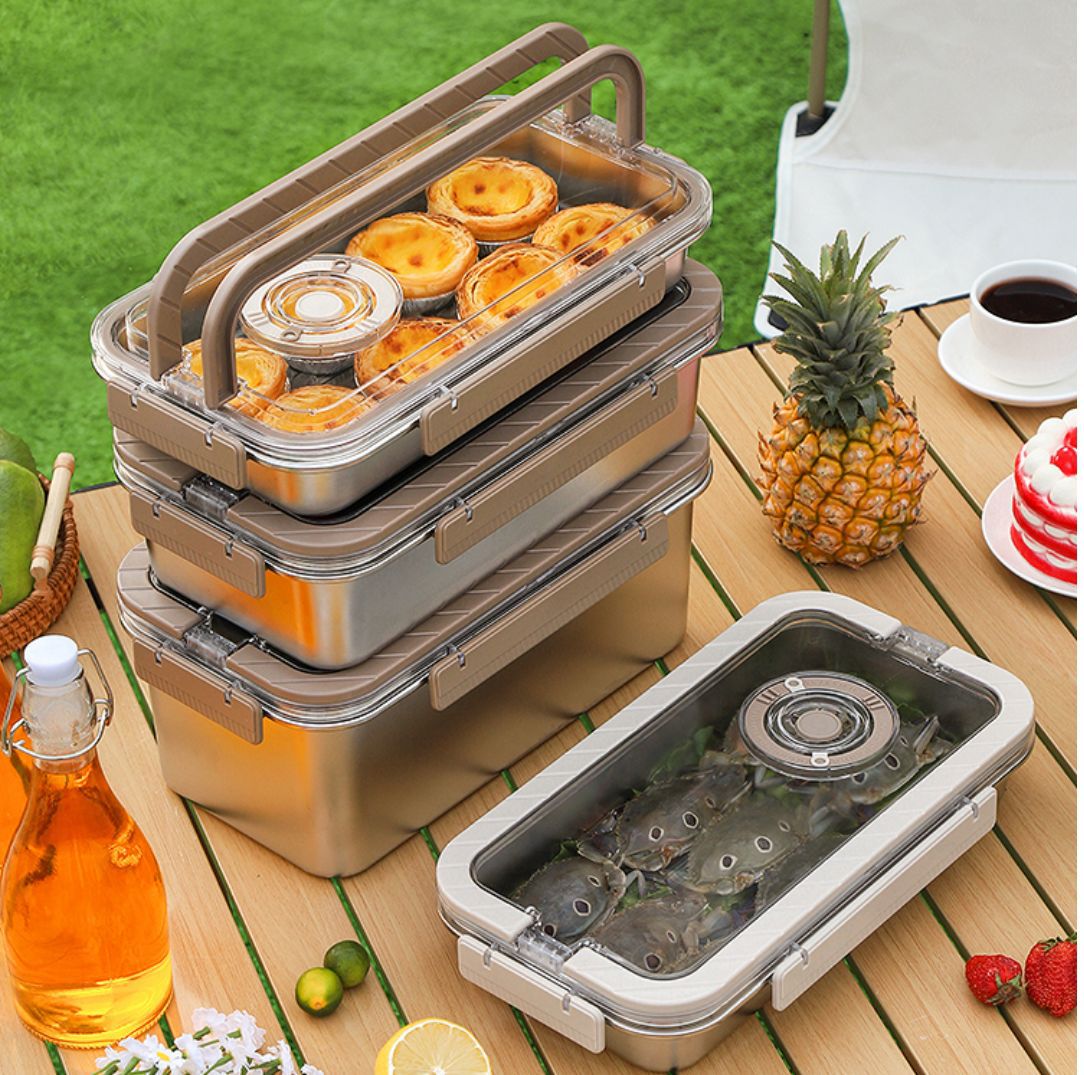 Hộp đựng thực phẩm có quai xách inox 304 hộp đựng tủ lạnh BXH11 hộp Cắm trại đa năng cầm tay hộp đựng đồ gia dụng