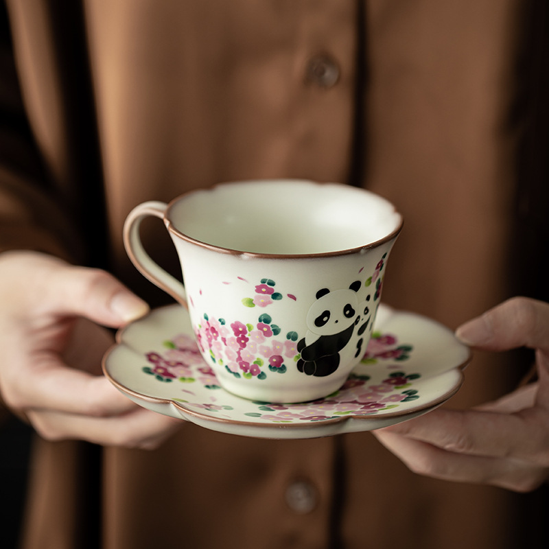 Cốc cà phê trà gấu trúc thạch mỡ lợn cốc và đĩa gốm sứ trà chiều gia dụng cốc uống nước đặc biệt dành cho nữ văn phòng