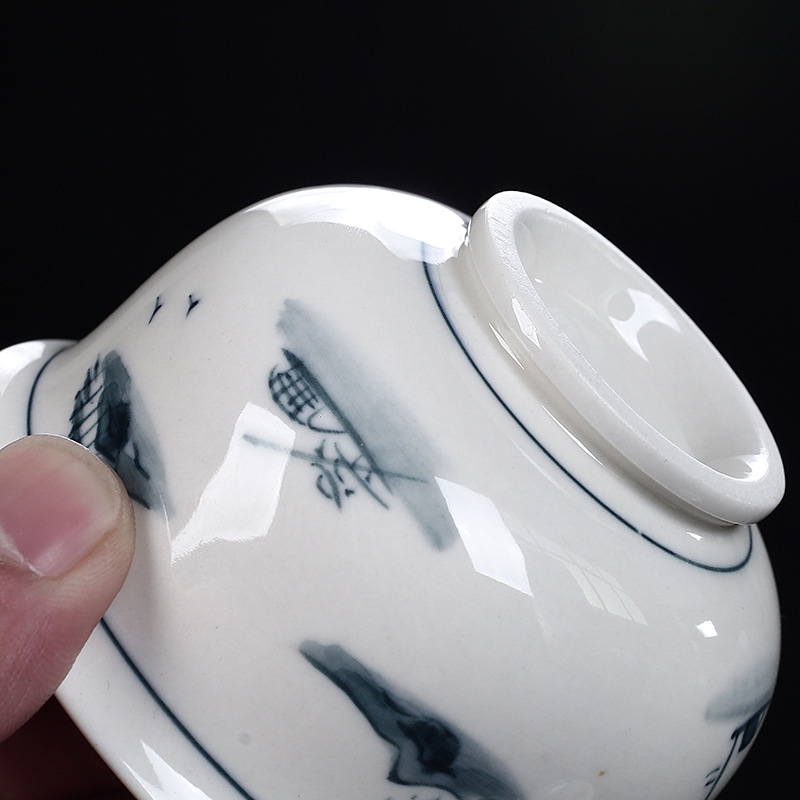 Màu men vẽ tay có nắp, cốc trà, bát pha trà, bát trà Kung Fu cao cấp tinh tế màu xám và trắng sứ trắng