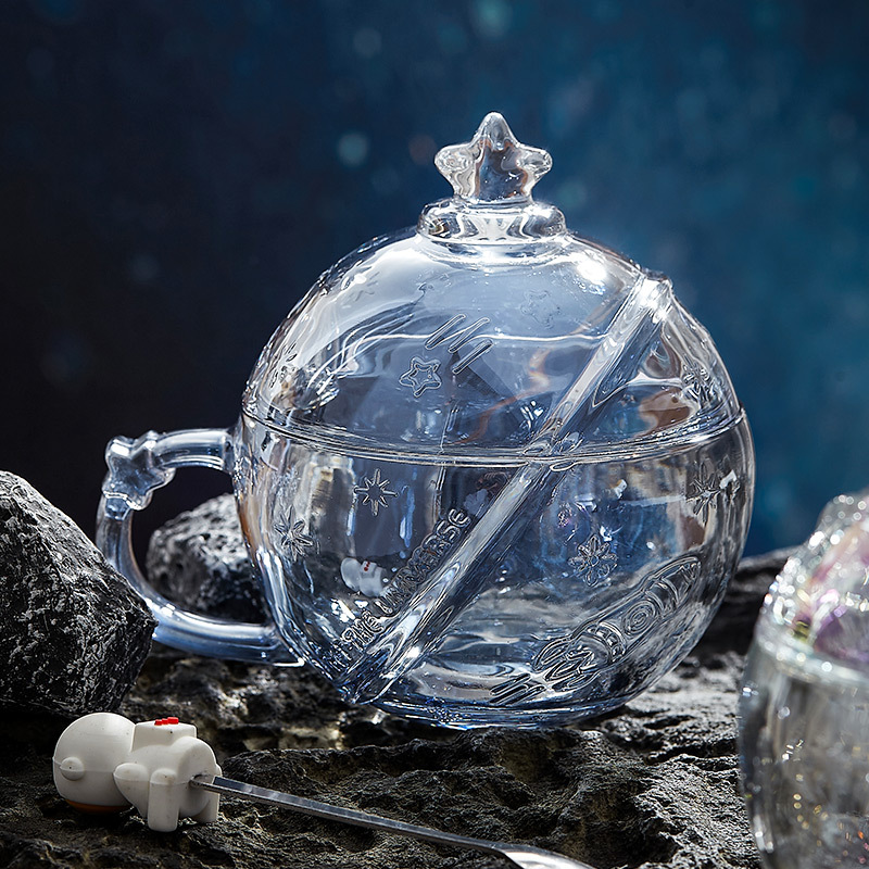 Cốc nước hành tinh đồng Thương hiệu Phi Hành Gia cốc sữa trái tim cô gái dễ thương cốc ăn sáng thủy tinh chịu nhiệt cốc cà phê có thìa nắp