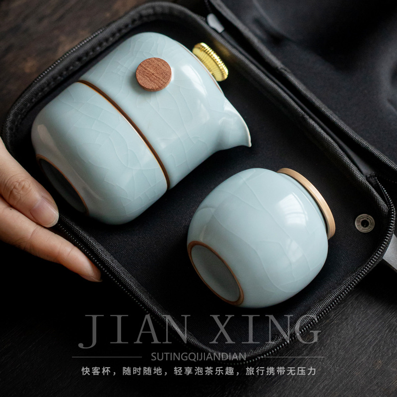 Bộ trà Kung Fu du lịch một ấm hai cốc xe hơi nhanh cốc pha trà có hộp trà du lịch xách tay bán buôn