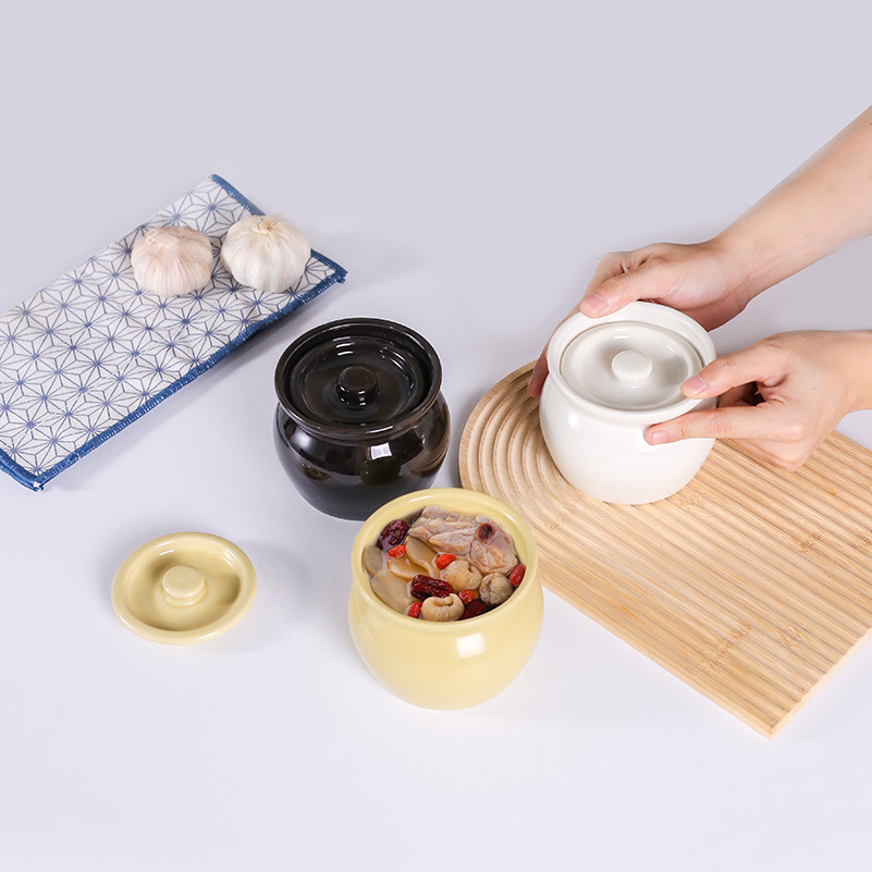 Nồi hầm sành hầm cách thủy, nồi hầm trứng hấp cho một người, nồi canh có nắp, đồ ăn nhẹ Shaxian kiểu Trung Quốc
