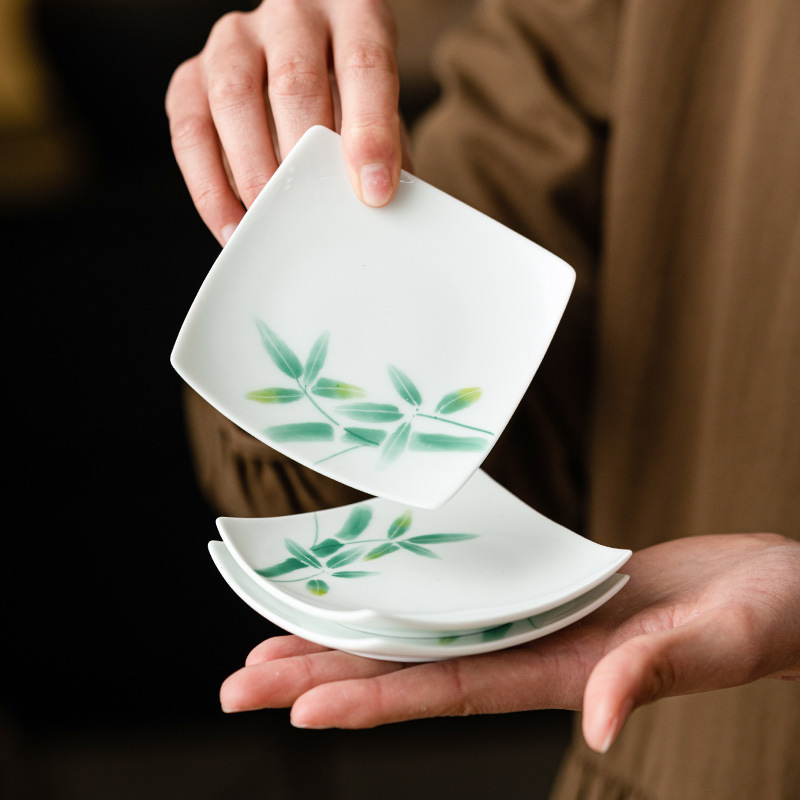 Tấm lót ly hình vuông cao cấp vẽ tay tấm cách nhiệt chống trượt khay trà gốm sứ cao cấp giá đỡ cốc phụ kiện trà đạo khay giải khát