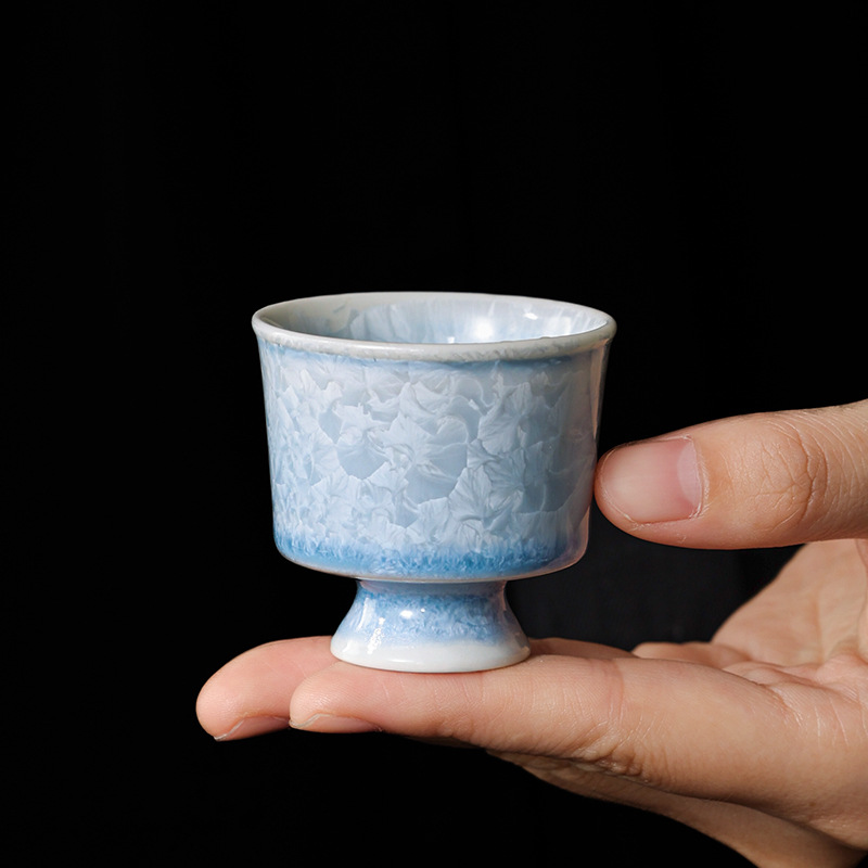 Cốc trà chân cao tráng men pha lê gốm sứ cốc chủ nhân cao cấp gia dụng cốc đơn hoa băng trà trà chén trà bộ trà