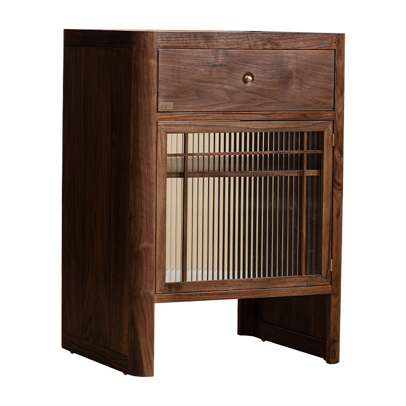 Tủ đựng đồ gỗ nguyên khối kiểu Trung Quốc mới dựa vào tường, tủ phòng khách đơn giản hiện đại, tủ đựng trà, màu óc chó