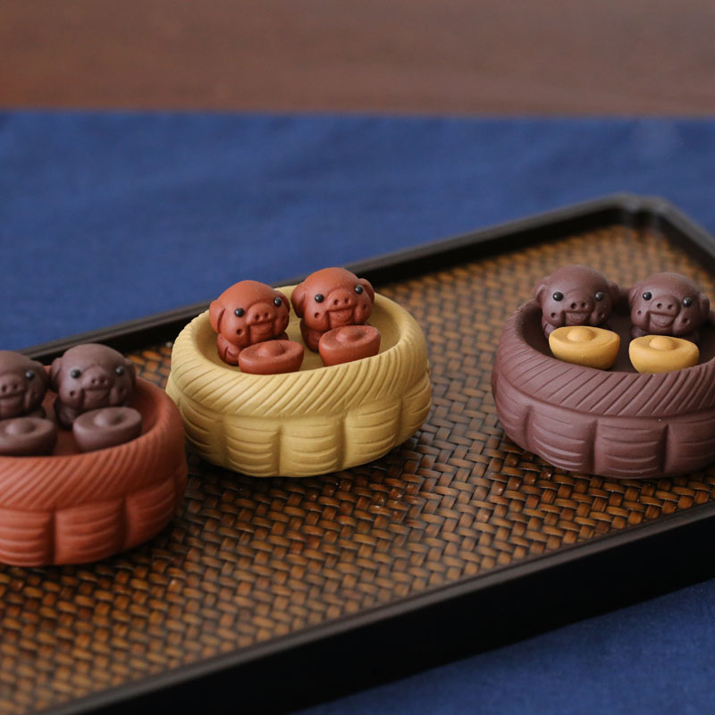 Tử Sa có thể nuôi thú cưng trà chơi trà Bộ trà Kung Fu Bộ đồ ăn trà đạo đồ trang trí sáng tạo tác phẩm điêu khắc nhỏ ôm tiền lợn