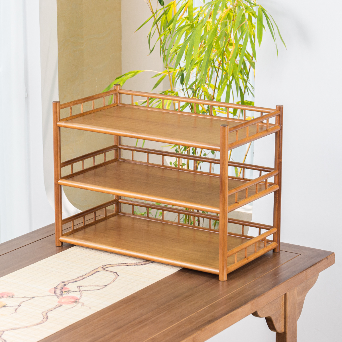 Bán buôn giá đỡ trà ba tầng bằng tre có hàng rào ấm trà để bàn ấm trà tử sa Giá đựng cốc trà giá đựng đồ Bộ trà