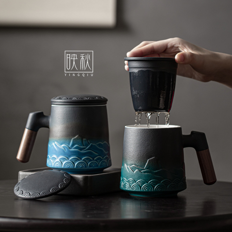 Bộ cốc Gradient Guancanghai Cốc văn phòng gốm sứ Nhật Bản Cốc pha trà tách trà Bộ Hộp quà doanh nghiệp