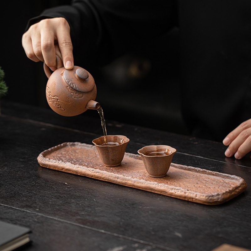 Khay pha khô đồ cũ gốm thô cổ điển khay trà hình Chữ Dài bằng gốm Sứ bàn trà bàn pha trà bàn pha trà bàn Bàn ấm Bàn phụ khay Bộ trà