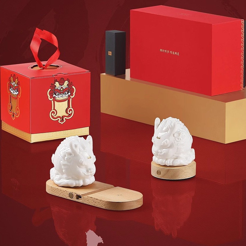 Túi Guochao Xiaolong, sạc không dây, đèn ngủ để bàn sáng tạo, đồ trang trí nhỏ đầu giường, quà tặng năm mới, quà tặng năm rồng