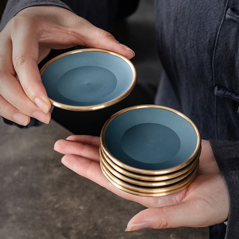 Đế cốc bằng đồng nguyên chất sơn mài Đế cốc bằng đồng thủ công đế Cốc Sáng Tạo Đế Lót Ly trà đạo Bộ trà tấm cách nhiệt