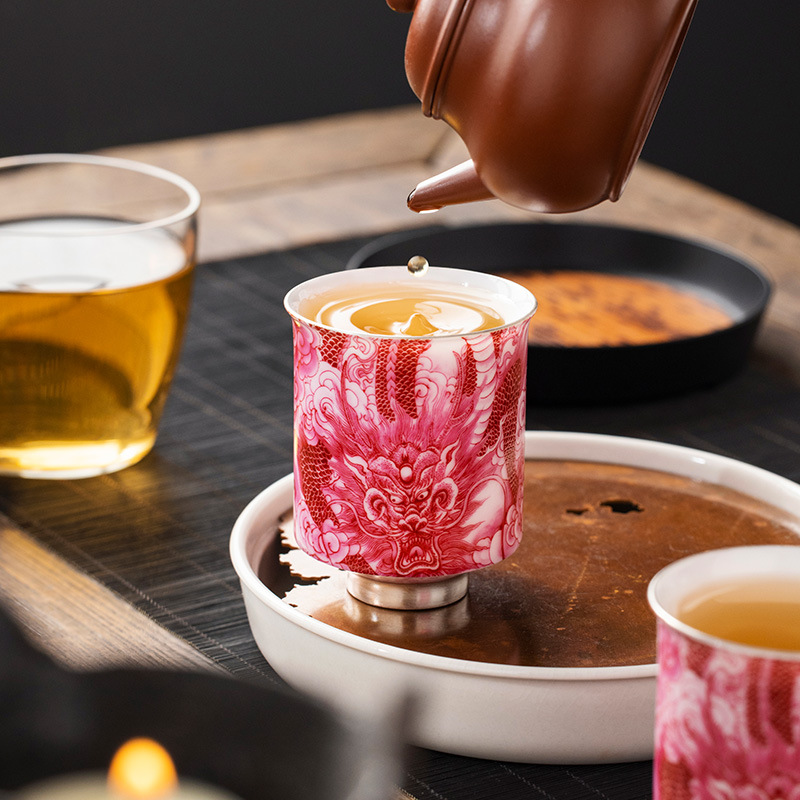He Fusen Bảo tàng Cung điện Văn hóa và Sáng tạo Bộ trà tinh tế Rồng mạ bạc Bốn biển Quà tặng sinh nhật cho các cô gái và người lớn tuổi kèm theo quà tặng