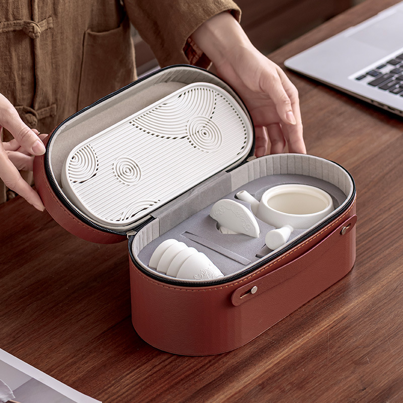 Bộ ấm trà du lịch kiểu Nhật, cốc trà kungfu, ấm trà gốm sứ văn phòng gia dụng, khay trà ngoài trời đơn giản hiện đại