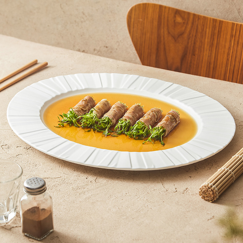 Origami hoa văn gốm sứ bộ đồ ăn cá đĩa hộ gia đình đĩa đĩa nông đĩa cá lớn hình bầu dục hình quả trứng đĩa ăn thương mại