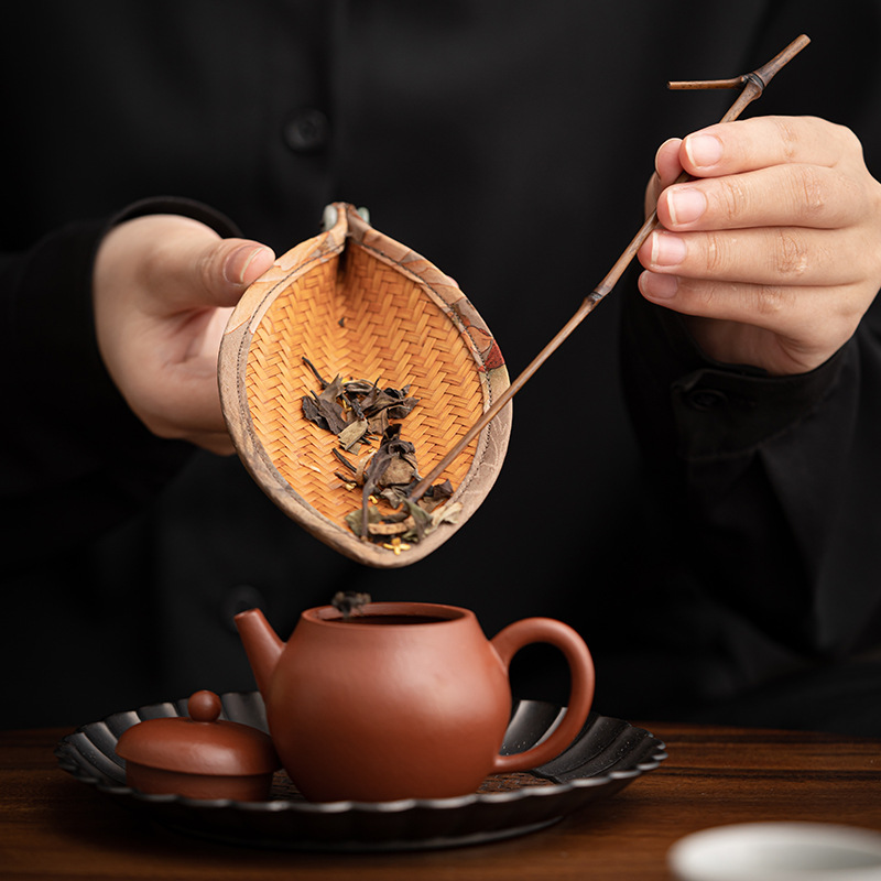 Phong cách Trung Quốc đan tre, satin, sơn mài lớn, mây, khăn lau, lá, trà, trà, trà sen, trà tre, trà sen, phụ kiện muỗng cà phê