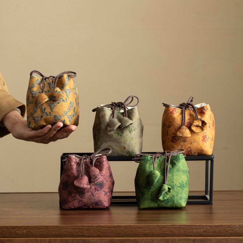 Trà đi chơi xách tay ấm trà thổ cẩm cotton lanh xách tay có nắp đậy bát đựng túi bảo vệ túi nắp đậy túi