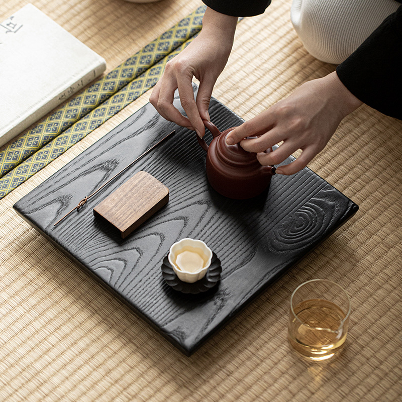Bàn trà nướng than gỗ sáp trắng văn phòng khay trà pha khô ấm thủ công khay gỗ nguyên tấm khay trà nhỏ bằng gỗ