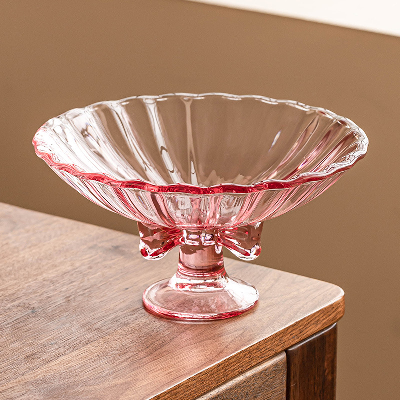 Cổ cao thắt nút đĩa trái cây lớn, bàn cà phê phòng khách, đĩa giải khát đồ ăn nhẹ gia dụng, đĩa bày trí giá trị cao, đĩa đựng trái cây thủy tinh, đĩa cống