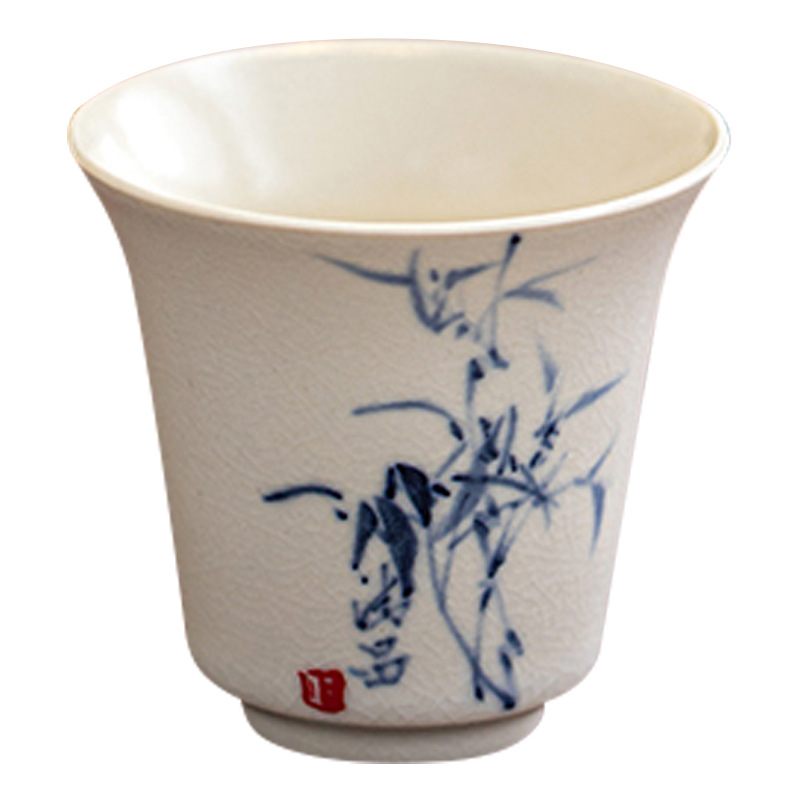 Cốc trà lá tre vẽ tay tráng men soda cốc trà gốm sứ thủ công bộ trà kungfu gia dụng cốc đơn tách trà cá nhân