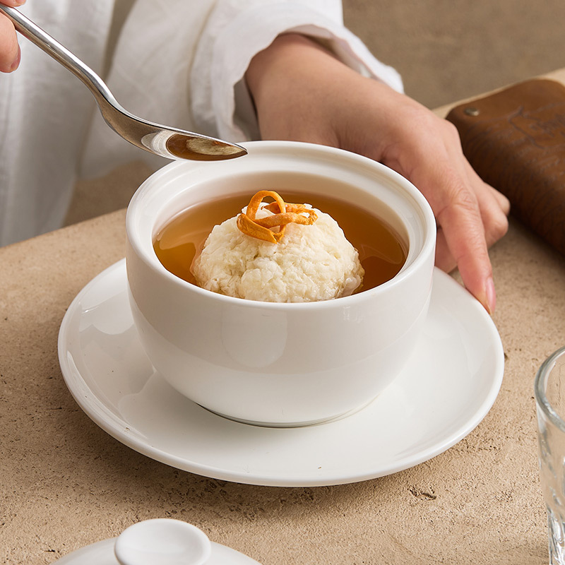 Chén hầm, chén canh gia dụng có đĩa, bộ đồ ăn khách sạn sáng tạo, chén tổ yến nhảy tường Phật cho một người, loại nhỏ thương mại