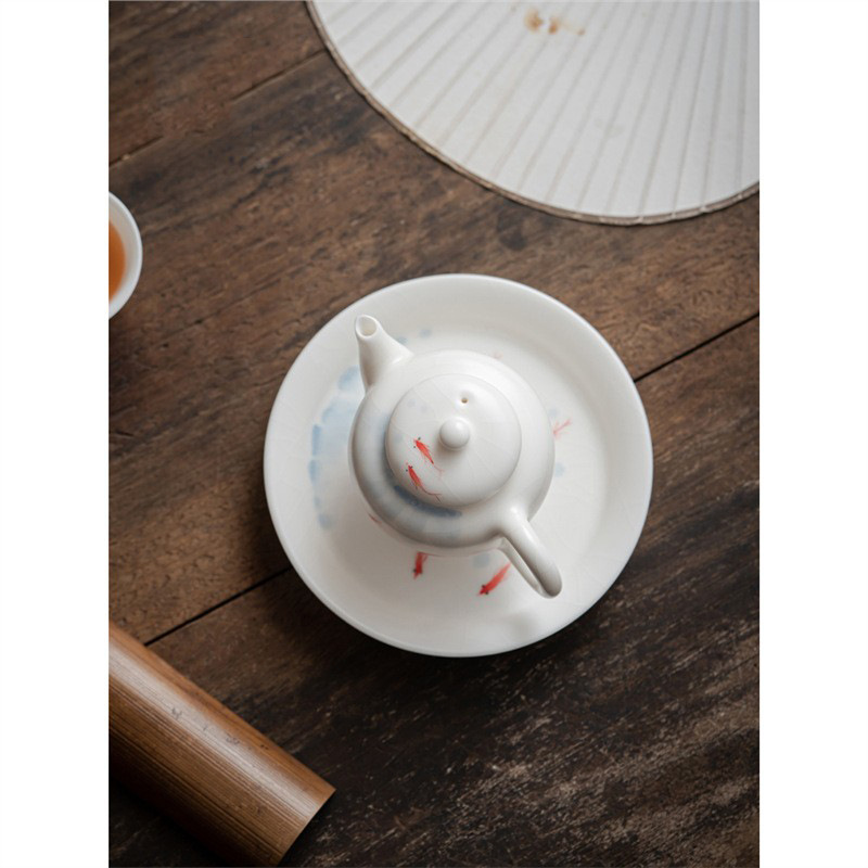 Ấm trà Ru Kiln ấm trà vẽ tay cá vui vẻ ấm trà đơn gốm sứ khay đựng bán buôn bộ trà Kung Fu Trung Quốc gia dụng