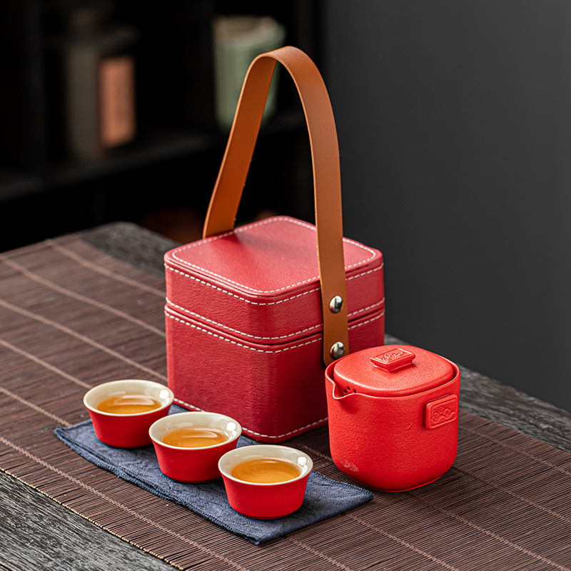 Bộ trà du lịch, cốc nhanh di động, một ấm ba cốc, bộ nhỏ, logo quà tặng ngoài trời du lịch Kung Fu
