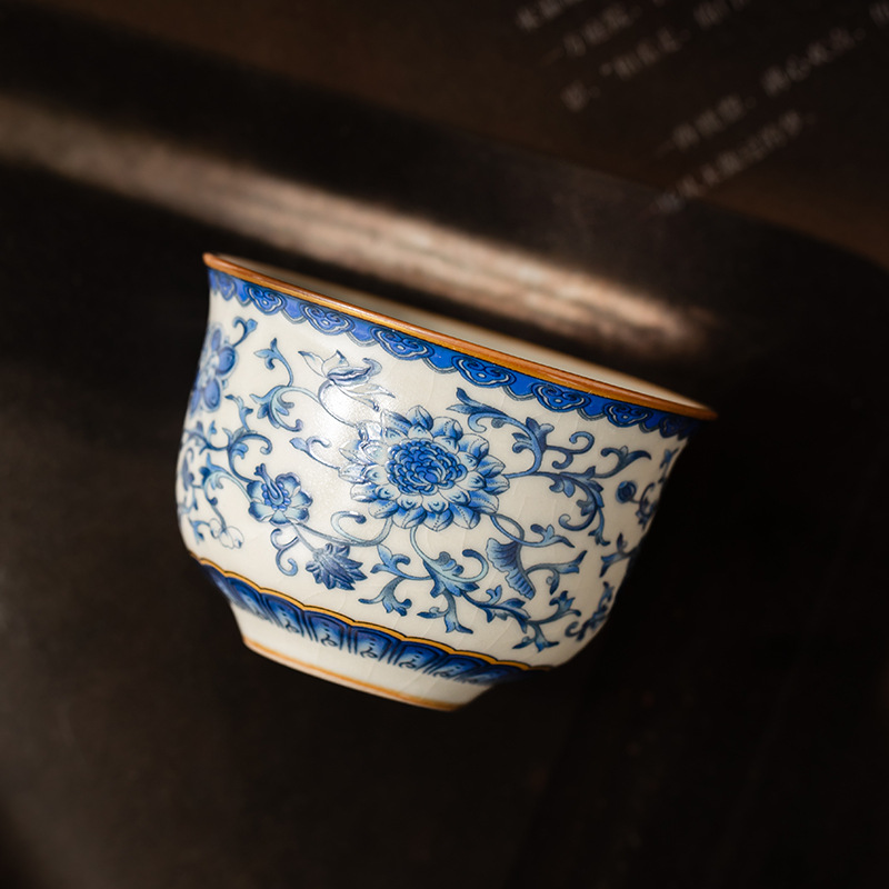 Cốc chủ nhân màu xanh và trắng của Ruyao, cốc uống trà gốm sứ gia dụng, cốc đơn, bộ trà cá nhân, bán buôn cốc trà