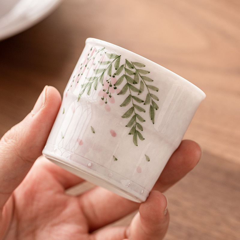 Vẽ tay hoa tử đằng cốc lễ hội cao cốc sứ trắng Dehua bộ trà Kung Fu cốc chủ sở hữu cốc đơn phụ nữ uống trà