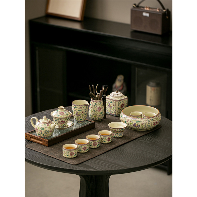 Bộ ấm trà Kung Fu gốm sứ gia dụng Bộ ấm trà có nắp chén trà khay trà cao cấp sang trọng nhẹ bán buôn