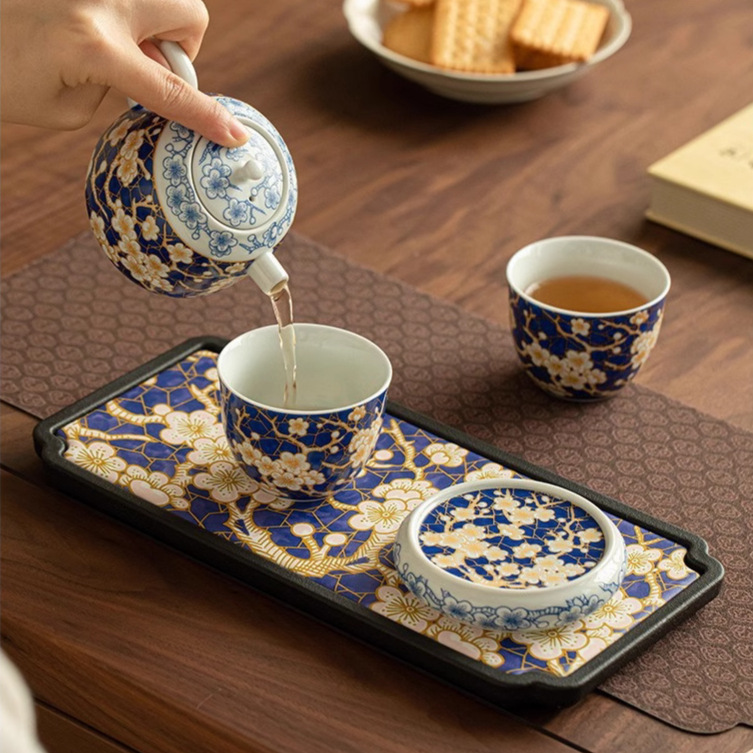 Ấm trà gốm sứ Bingmei một ấm hai cốc bộ dụng cụ trà Kung Fu ấm trà gia dụng có khay trà