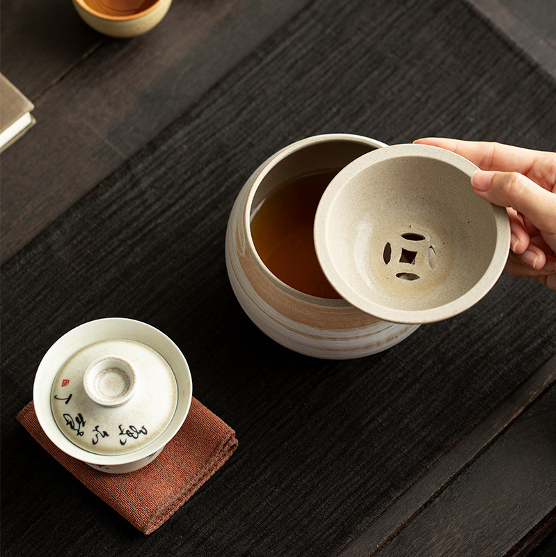 Bình đựng bã trà gốm thô kiểu Nhật, phụ kiện bộ trà kungfu gia dụng có nắp bàn trà Kiến Thủy, bình đựng trà, giá đỡ ấm