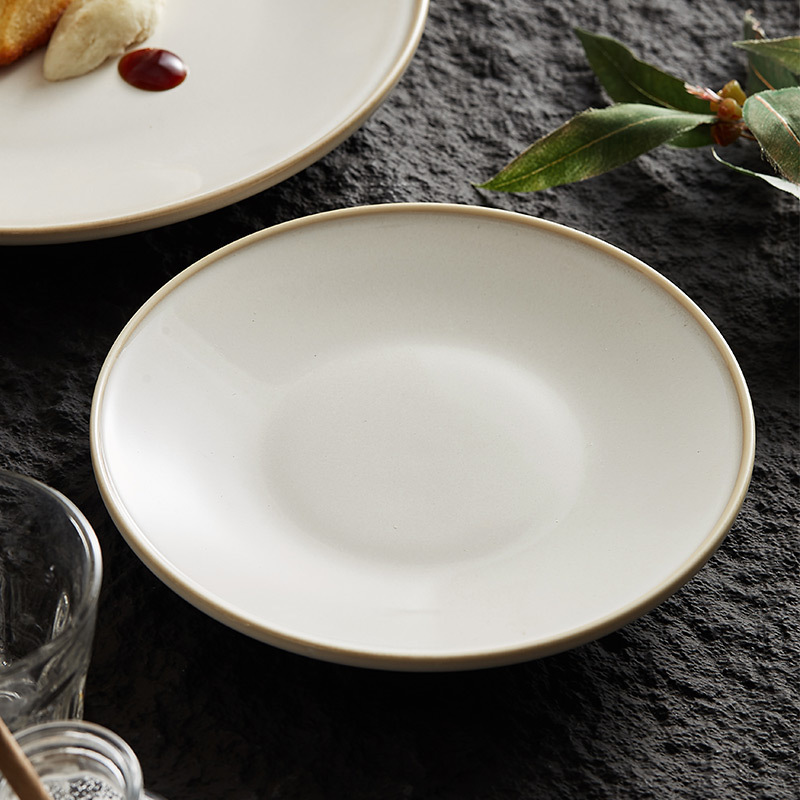 Đĩa phẳng biến đổi lò màu be, Đĩa nông, đĩa gốm sứ, đĩa rau, đĩa salad đồ tây sang trọng cao cấp gia dụng, đĩa mì Ý