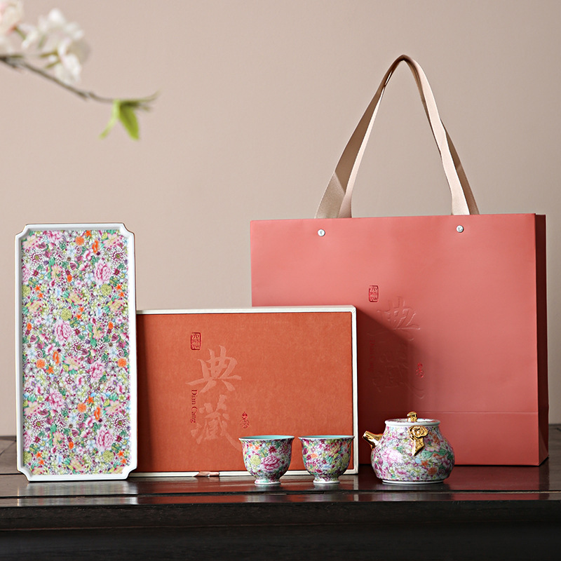 Bộ ấm trà tinh tế dành cho nữ cao cấp, ấm trà men gốm sứ gia dụng mẫu mới 2024, hộp quà cốc trà có nắp