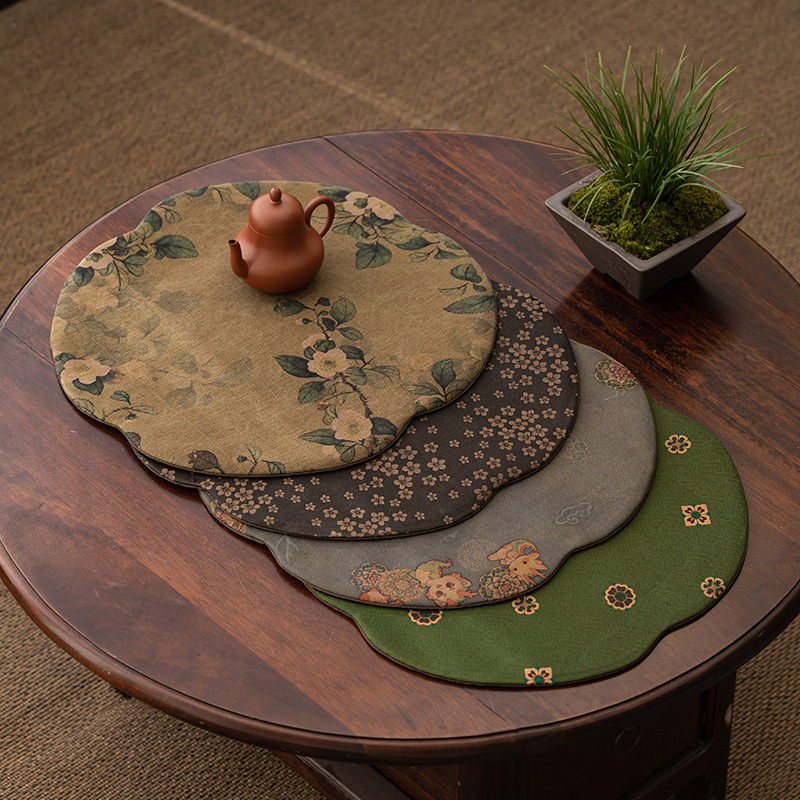 Thảm trải trà kiểu Trung Quốc đệm vải chống thấm bàn trà đệm cách nhiệt vải sợi mây thơm phong cách Trung Quốc chiếu pha khô hai mặt