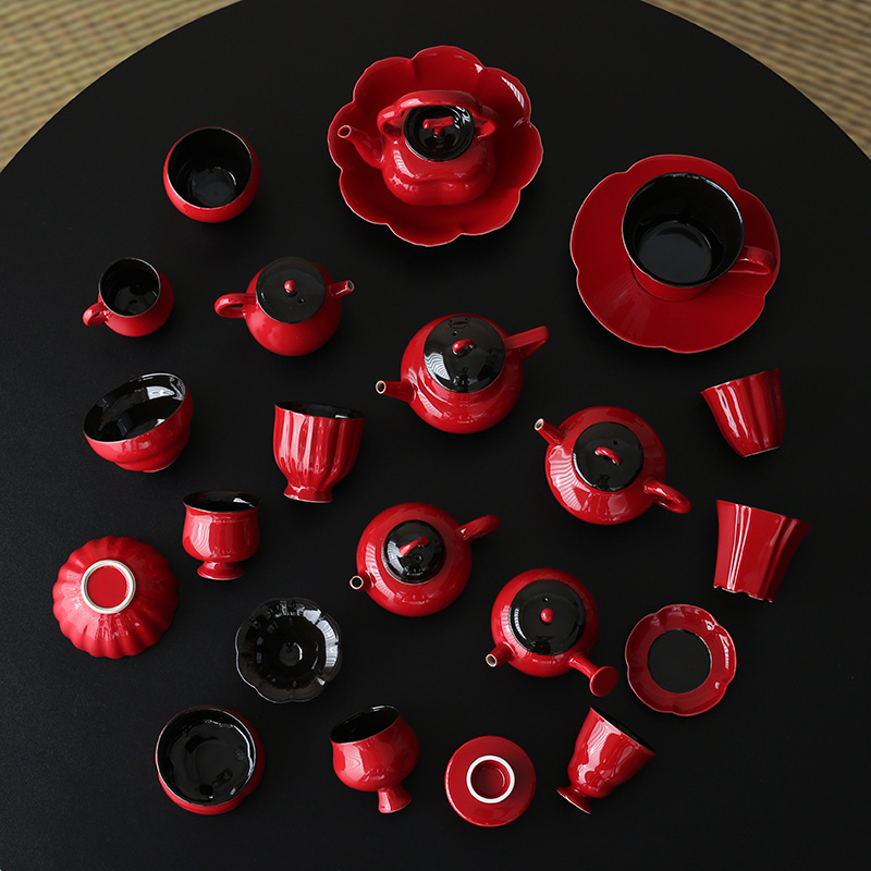 Ấm trà sứ tráng men đỏ Tử Cấm Thành, cốc trà, dụng cụ pha trà Kung Fu, dụng cụ pha trà gia dụng dành cho nữ, dụng cụ pha trà