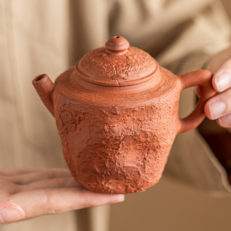 Ấm trà đất sét đỏ làm bằng tay ấm trà cầm tay phong cách wabana phong cách cổ điển gia dụng dụng dụng cụ uống trà ấm trà trà