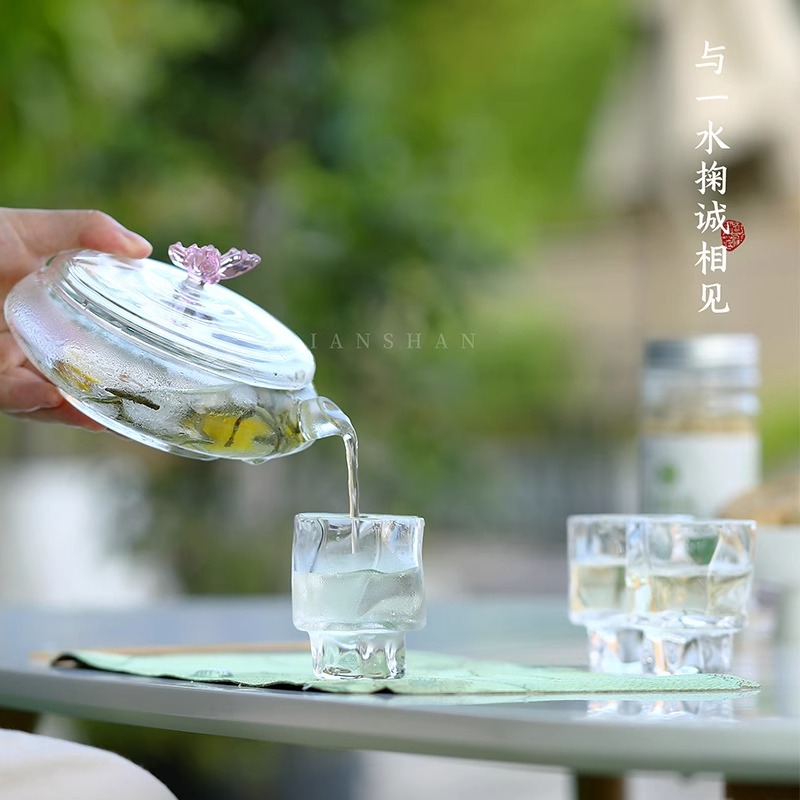 Bộ pha trà Bộ pha trà thủy tinh kiểu Nhật cốc trà Kung Fu gia dụng nhẹ nhàng sang trọng bát nắp cao cấp dụng cụ pha trà văn phòng ấm trà