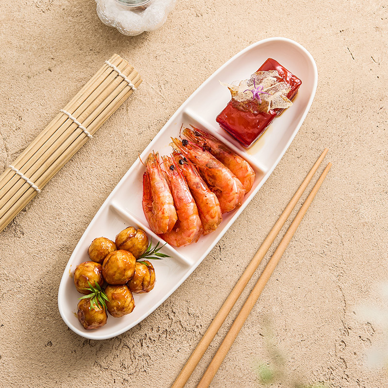 Đĩa chia ô gốm, đĩa gia dụng, đĩa sushi Câu lạc bộ cảm giác cao cấp, đồ ăn nhẹ, món tráng miệng, Đĩa tráng miệng, đĩa gia vị ba ngăn