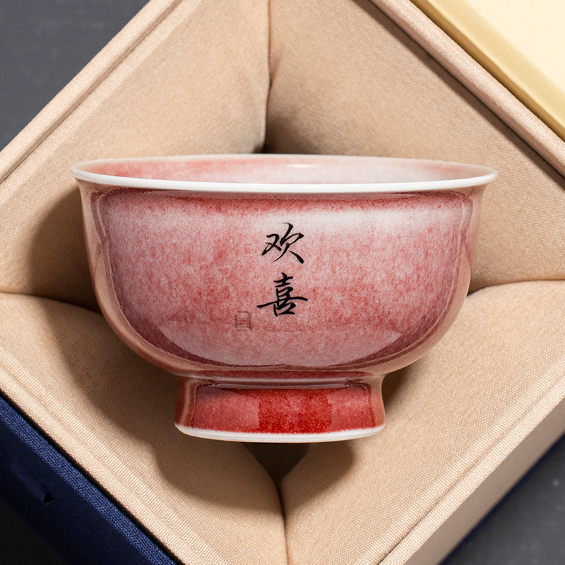 Cốc chủ nhân màu đỏ đậu đũa biến đổi cốc trà Kung Fu chuyên dụng cá nhân cốc trà gốm sứ cao cấp gia dụng cốc trà đơn