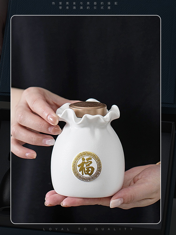 Dehua Zen phong cách đen may mắn túi trà nhỏ bình gốm kín bình đựng tiền nhỏ bình trà quà tặng