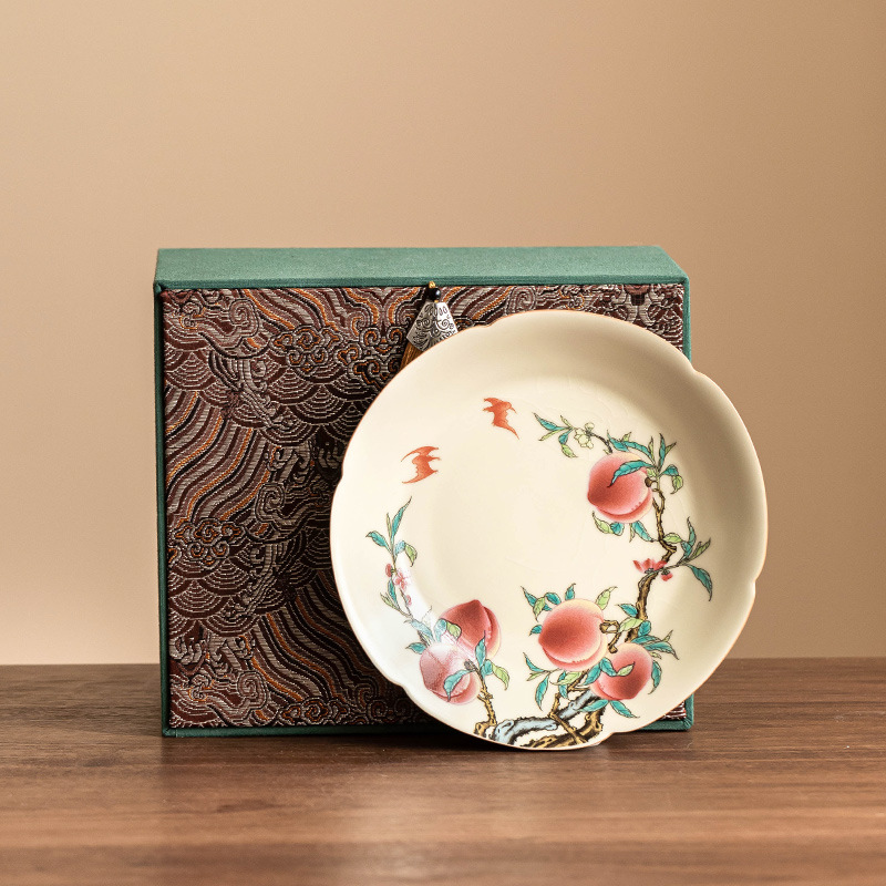 Ấm chín đào hoa hồng Ru Kiln, khay đựng trà kiểu Trung Quốc, khay đựng hoa quả khô, phụ kiện bộ trà gốm sứ gia dụng, khay đựng trà, khay đựng trà, khay đựng trà