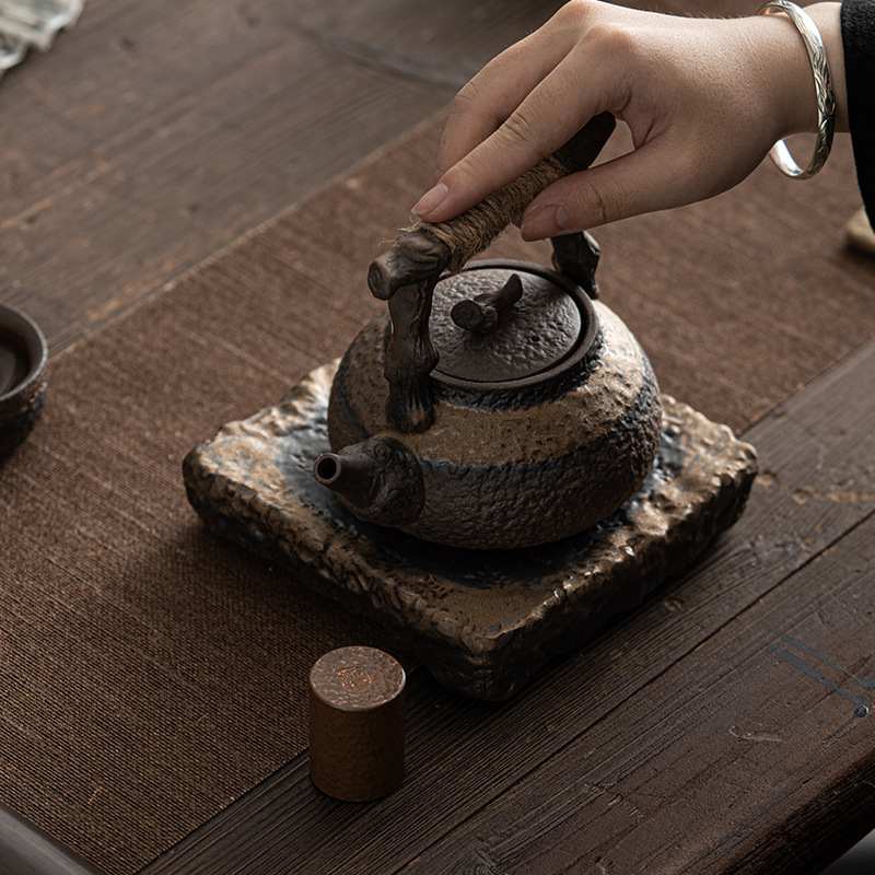 Ấm trà gốm thô tráng men sắt mạ vàng kiểu Nhật ấm trà đơn nhỏ ấm pha trà gia dụng