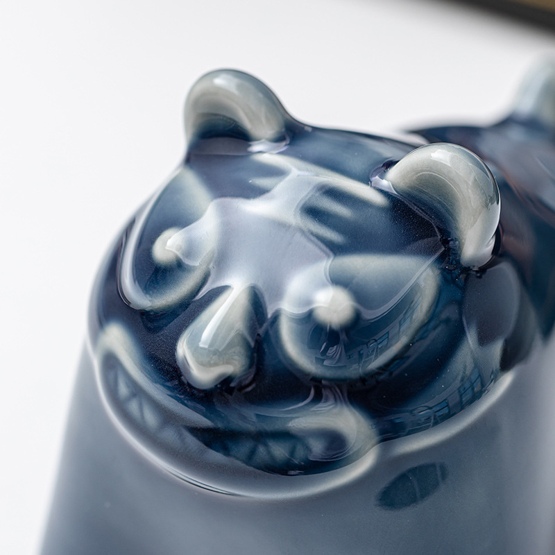 Đồ trang trí hổ thú cưng dễ thương Đồ thủ công bằng gốm sứ tráng men màu xanh