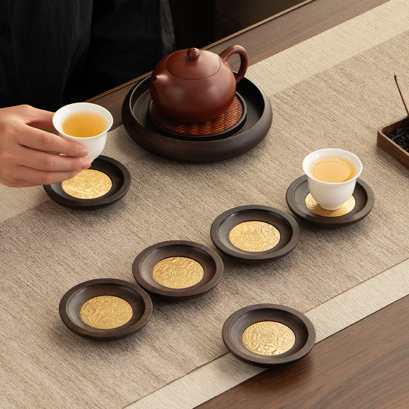Lót trà gỗ đàn hương đen cốc trà cốc trà đồng nguyên chất dụng cụ trà kungfu gia dụng phụ kiện trà đạo lót ly chống trượt cách nhiệt