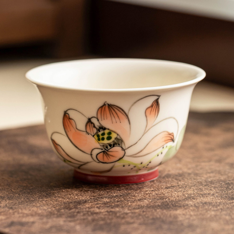 Cốc chủ cao cấp, tách hoa sen vẽ tay, tách trà gia dụng cỡ lớn, tách trà đặc biệt, tách trà