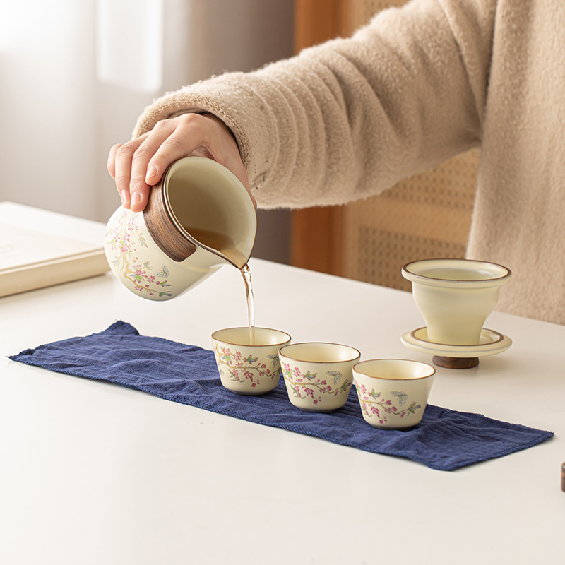 Bộ ấm trà du lịch Ruyao, thiết bị uống trà cắm trại ngoài trời, bộ nhỏ Kung Fu, một ấm và một cốc, cốc khách nhanh di động